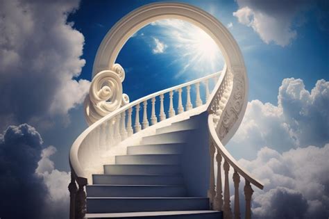 Premium Ai Image Curving Staircase Into The Light Of Heaven With A