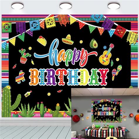 Mexican Happy Birthday Backdrop Fiesta Summer Party Supplies Photo