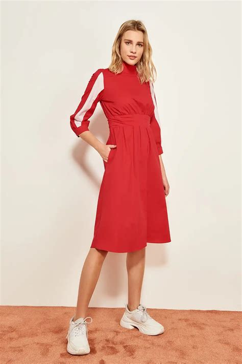 Trendyol Red Color Block Dress Tclss Eh Dresses Aliexpress