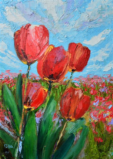 Tulips Original Oil Painting Spring Art Flowers Tulips Etsy