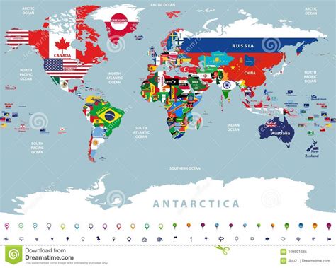 Vector High Detailed Illustration Of Map Of The World Jointed With ...