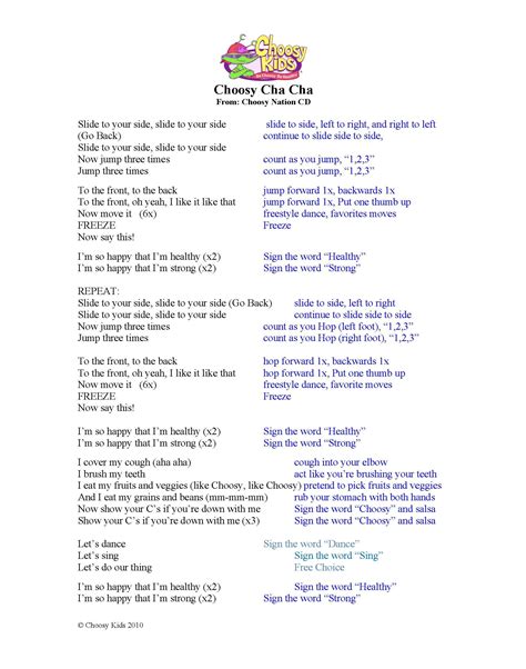 Choosy Cha Cha Lyrics And Movements Preschool Fun Cha Cha Lyrics