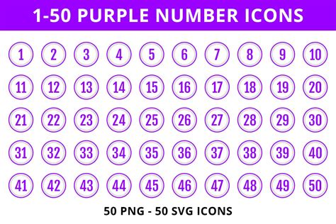 Doubleline Purple Number Icons 1 50 Outline Icons ~ Creative Market