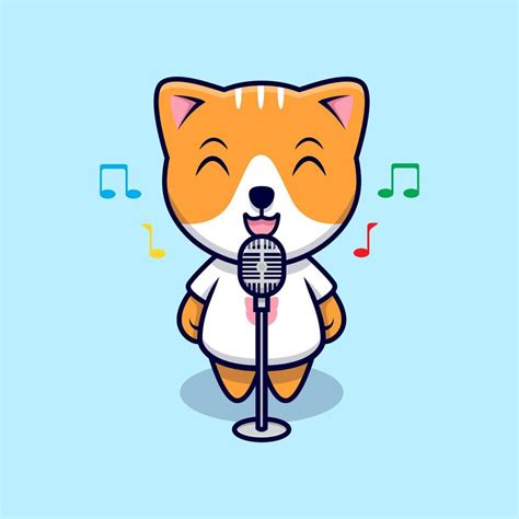 Cute Cat Singing Cartoon Vector Icon Illustration Flat Cartoon Style 5054768 Vector Art At Vecteezy