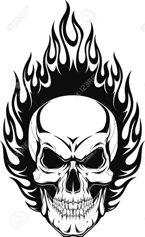 Vector Illustration Of A Human Skull With Flames Royalty Free Cliparts