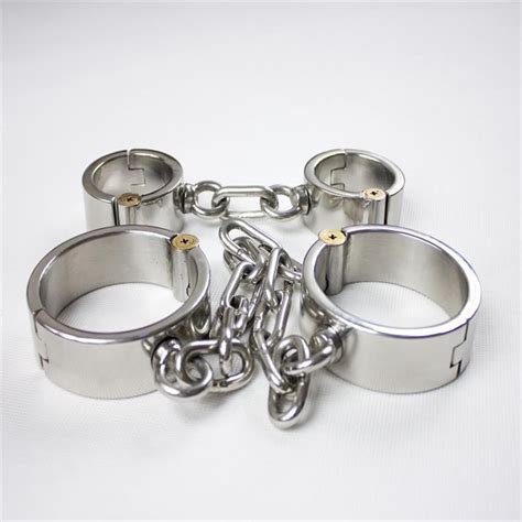 2pcs set stainless steel handcuffs for sex leg irons bdsm bondage kit restraints shackles bdsm