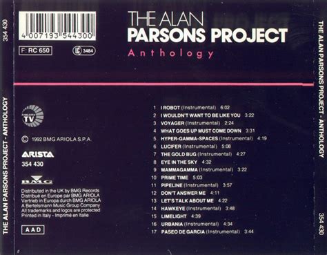 The Alan Parsons Project Anthology Back Cd Covers Cover Century Over 1 000 000 Album Art