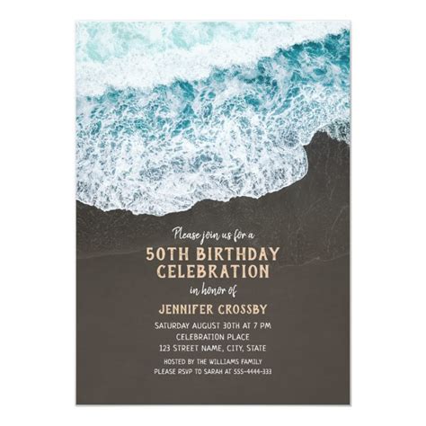 50th Birthday Beach Wave Ocean Cool Nautical Invitation In