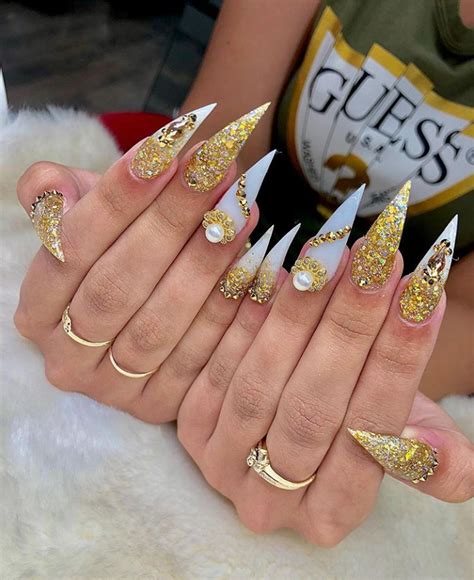 Gold Acrylic Stiletto Nails Design For Summer Nails Classy Stiletto