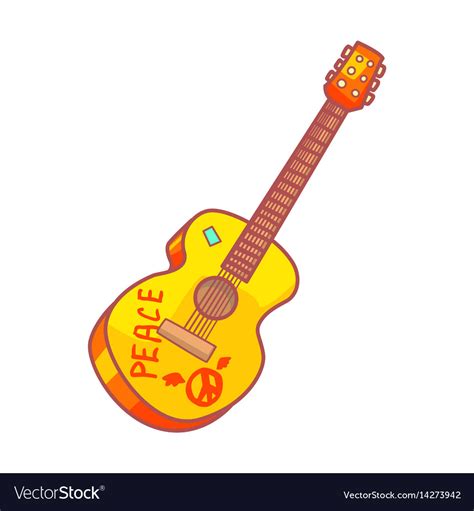 Acoustic Guitar With Peace Lettering Colorful Vector Image