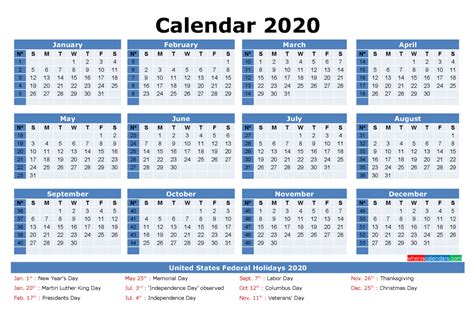 Free Printable 2020 Monthly Calendar With Holidays By Alexander Lords