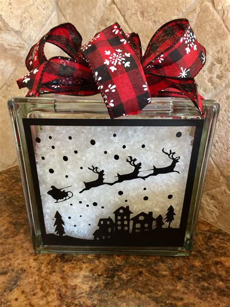 Christmas Glass Block, Santa & Reindeer  Christmas glass blocks, Glass