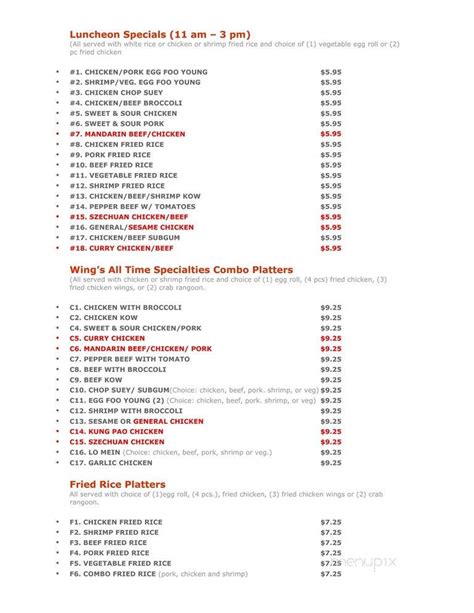 More about our dining options. Menu of Wing's Chinese Food Take Out in Vanier, ON K1L 6B6