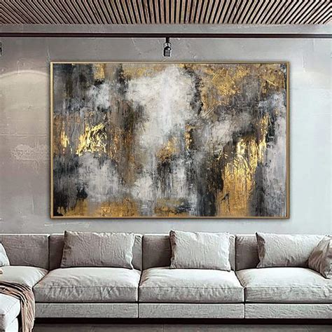 Large Abstract Oil Paintings On Canvas Gold Leaf Artwork Heavy Texture