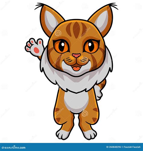 cute maine coon cat cartoon waving hand stock vector illustration of happy breed 260848296