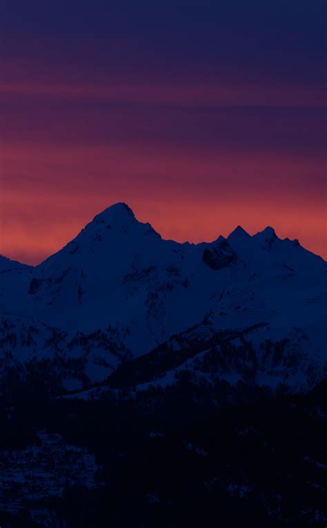 Download Wallpaper 950x1534 Mountains Sunset Silhouette Evening