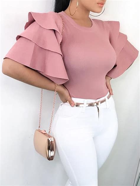 Chicme Hello 2018 Up To 90 Off Crew Neck Ruffle Sleeve Blouses Tops