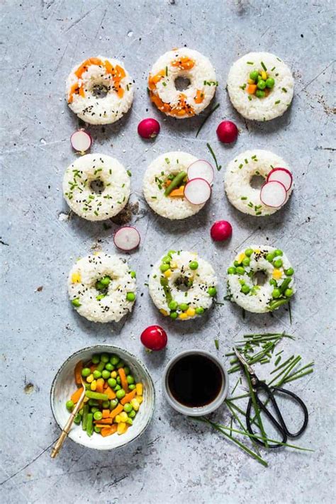 This monster sushi roll is a big food challenge not to be taken lightly! Vegetable Sushi Donuts - Recipes From A Pantry