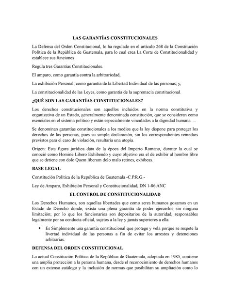 Las Garantías Constitucionales En Nuestra Legislación Guatemalteca Las GarantÍas