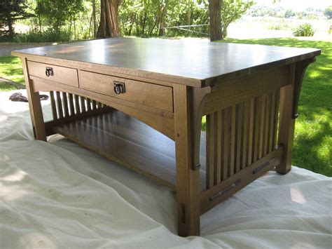 The 24 x 46 x 19 inch coffee table is a perfect size and style to add a rustic feel to the home. Oxford Woodworks, LLC: Mission Style Coffee Table with drawers