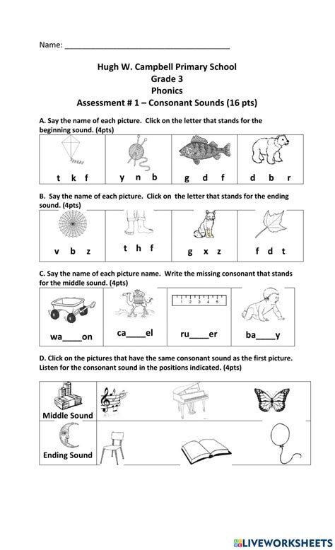 Phonics Quiz 3mck Consonants Interactive Worksheet