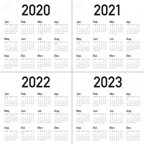 Year 2020 2021 2022 2023 Calendar Stock Vector Royalty Free 1500354125