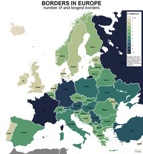 Number Of Borders And Longest Border For Each Country In Europe Reurope