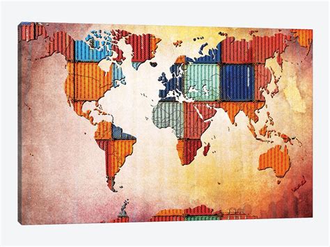 Tile World Map Canvas Wall Art By Unknown Artist Icanvas