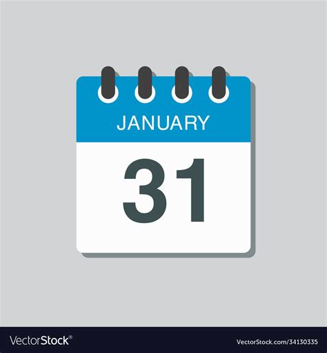 Icon Day Date 31 January Template Calendar Page Vector Image