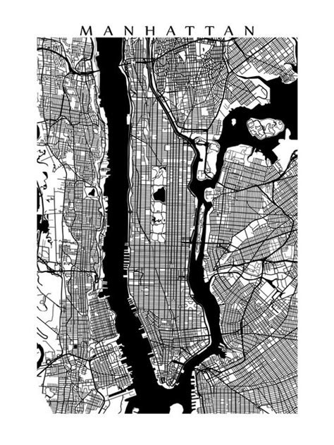 Manhattan Map Print Black And White New York Poster Artofit