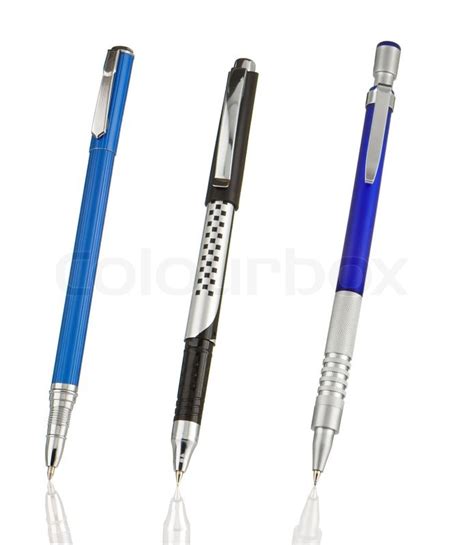 Blue And Black Shining Pens Isolated On Stock Image Colourbox