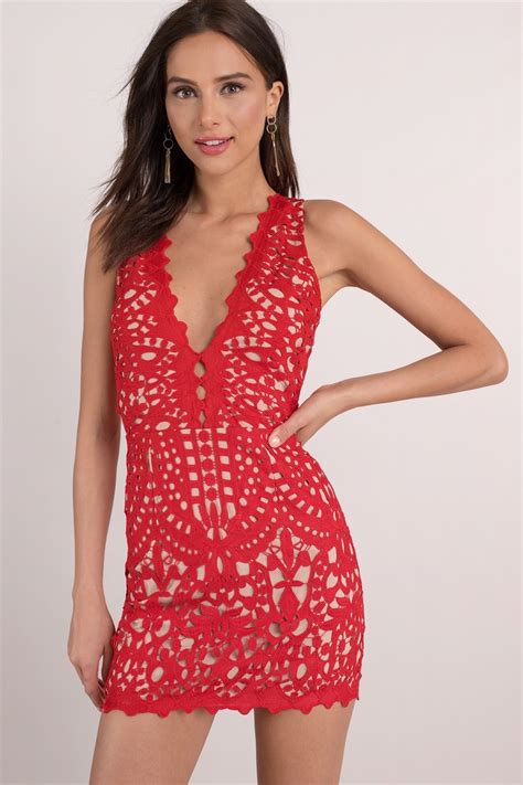 Red Bodycon Dress Tank Dress Red Lace Up Dress Double Layered