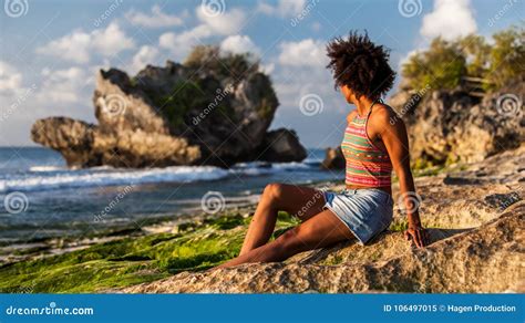 melanesian pacific islander athlete girl with afro hairstyle after workout royalty free stock
