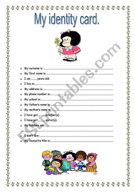 My Identity Card Esl Worksheet By Chou0632