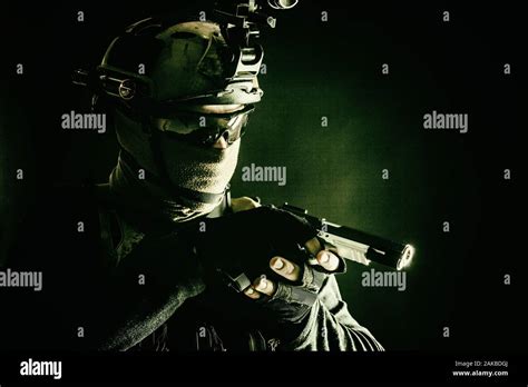 Police Swat Team Fighter Aiming Service Pistol Stock Photo Alamy