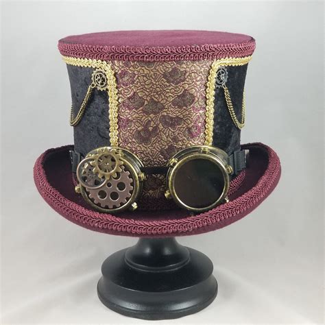 Tall Burgundy Top Hat For Steampunk Costume And Weddings Etsy