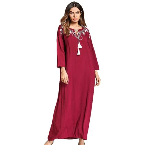 Elegant Embroidery Maxi Dress Ethnic Muslim Tassels Abaya Loose Style