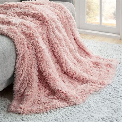Hyde Lane Blush Pink Throw Blanket For Couch Sofa Reversible Ultra Soft Faux Fur Fluffy Fuzzy