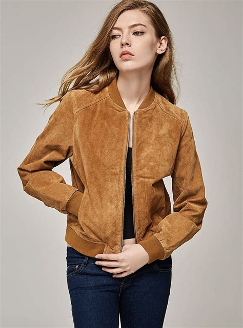 Womens Genuine Leather Bomber Jacket