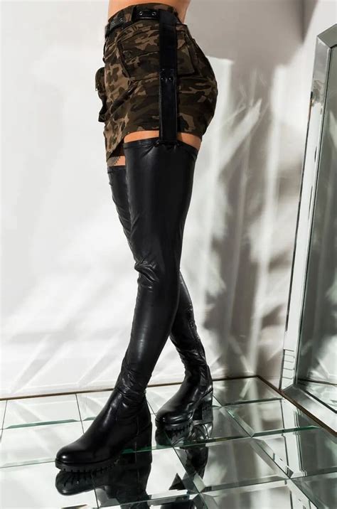 Azalea Wang Sexy Faux Leather Round Toe Lug Sole Chunky Block Heel Side Zipper Belted Chap Boot