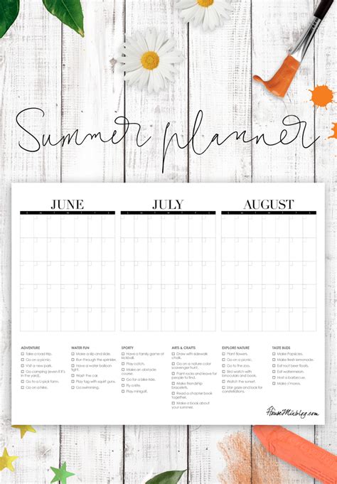 Summer calendar printable with bucketlist – House Mix