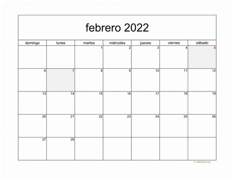 Calendario Febrero 2022 De México