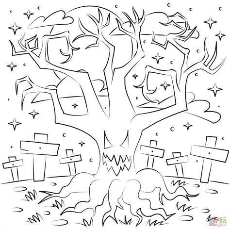 Haunted Tree Coloring Page