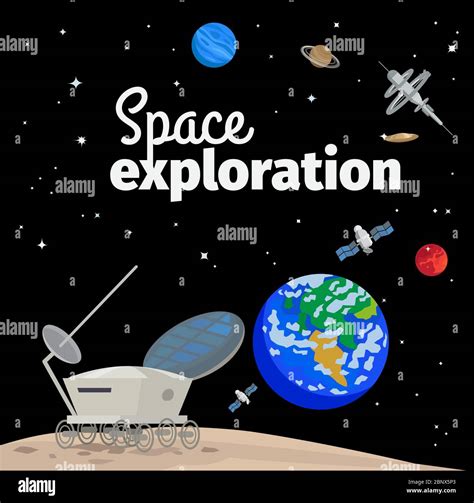 Space Exploration Illustration With Outer Space Earth And Satellites