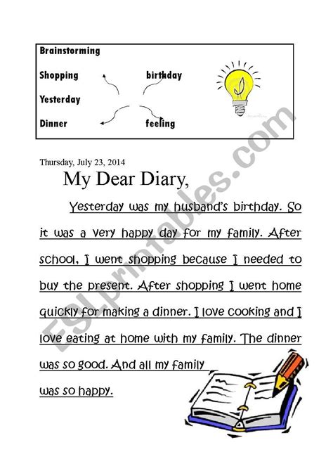 My Dear Diary Esl Worksheet By Joykim8901