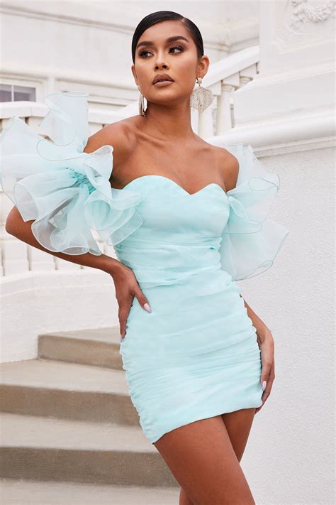 Light Blue Sweetheart Organza Ruffle Sleeve Mini Dress In 2021 Mini Dress With Sleeves Mini