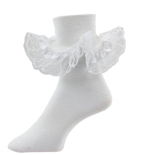 Fancy White Lace Trim Cotton Ankle Socks With Satin Ribbon For Women
