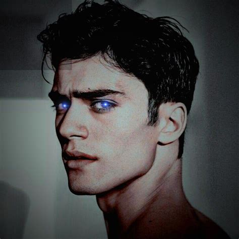 rodin attractive male android with black hair and glowing blue eyes