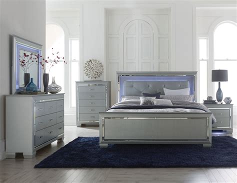 The staple of every bedroom set is a bed that sets the style for the whole ensemble. Homelegance Allura Bedroom Set with LED Lighting - Silver ...