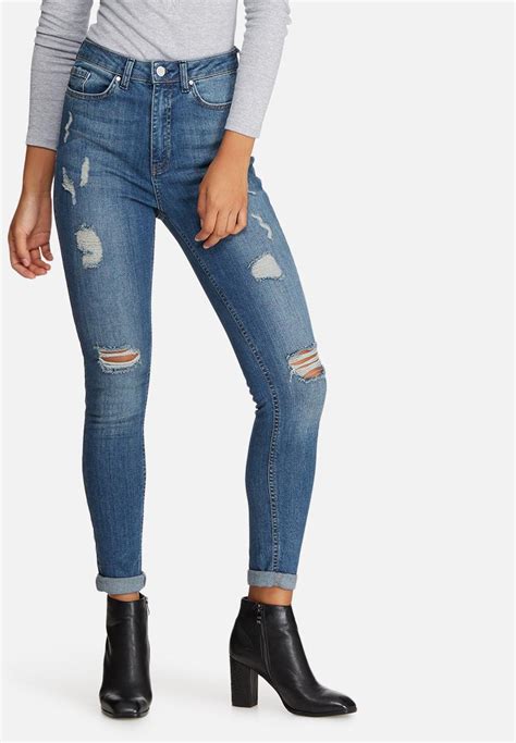 Sinner Highwaisted Ripped Skinny Jeans Vintage Blue Missguided Jeans